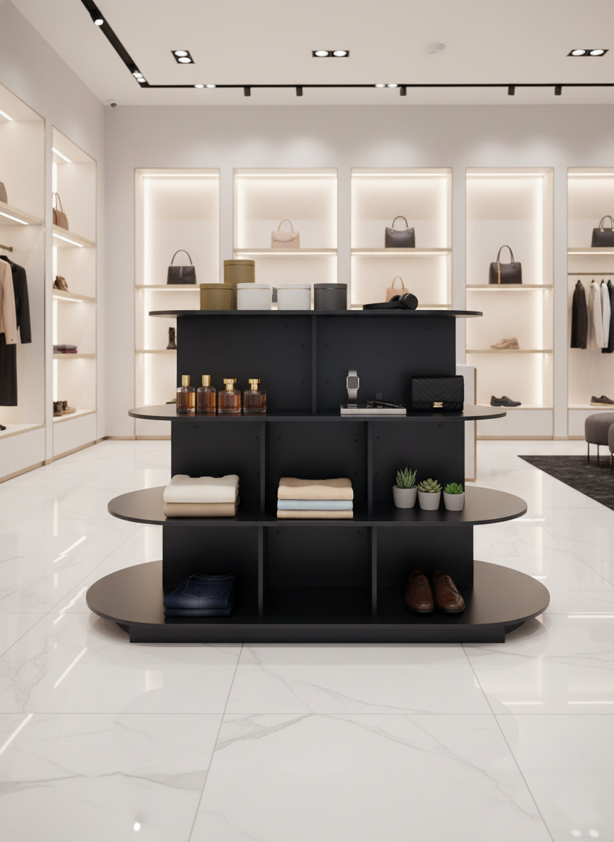 Oval wide Island Floor Display Black 3 layer Oval wide Island Floor Display Black 3 layer