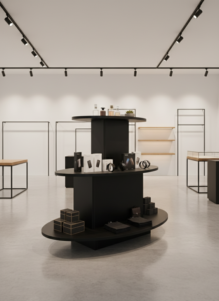 Oval Island Floor Display Black 3 layer Oval Island Floor Display Black 3 layer