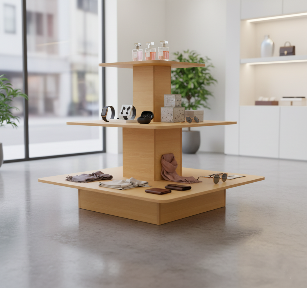 Square Island Floor Display Maple Square Island Floor Display Maple