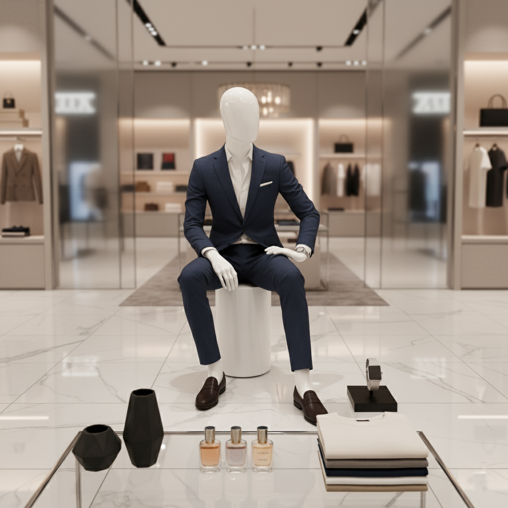 Men Glossy White Sitting Mannequien Men Glossy White Sitting Mannequien