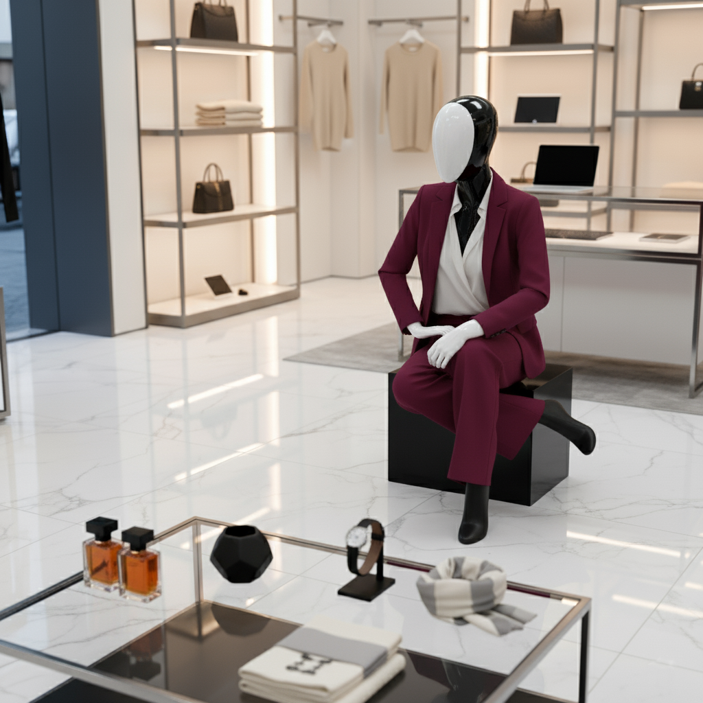 Women Glossy Black Sitting Mannequien Women Glossy Black Sitting Mannequien