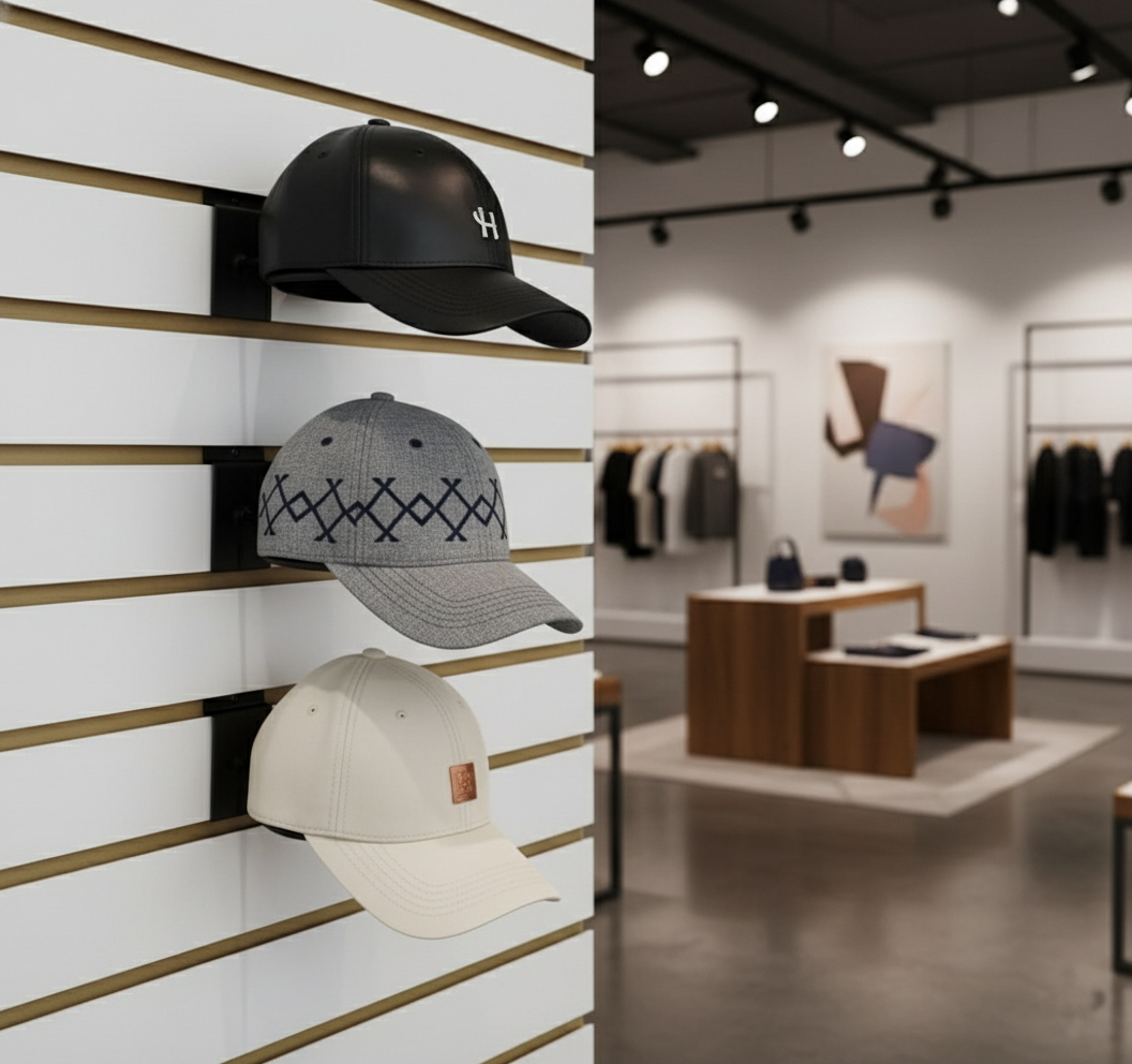 Slat wall Hat rack Display Slat wall Hat rack Display