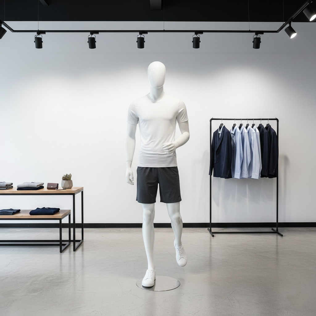 Men Glossy White Walking Pose Mannequien Men Glossy White Walking Pose Mannequien