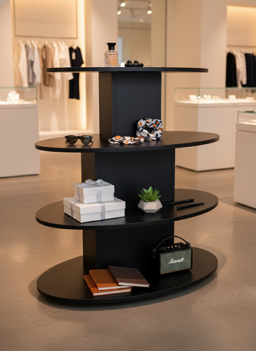 Oval Island Floor Display Black 4 layer Oval Island Floor Display Black 4 layer