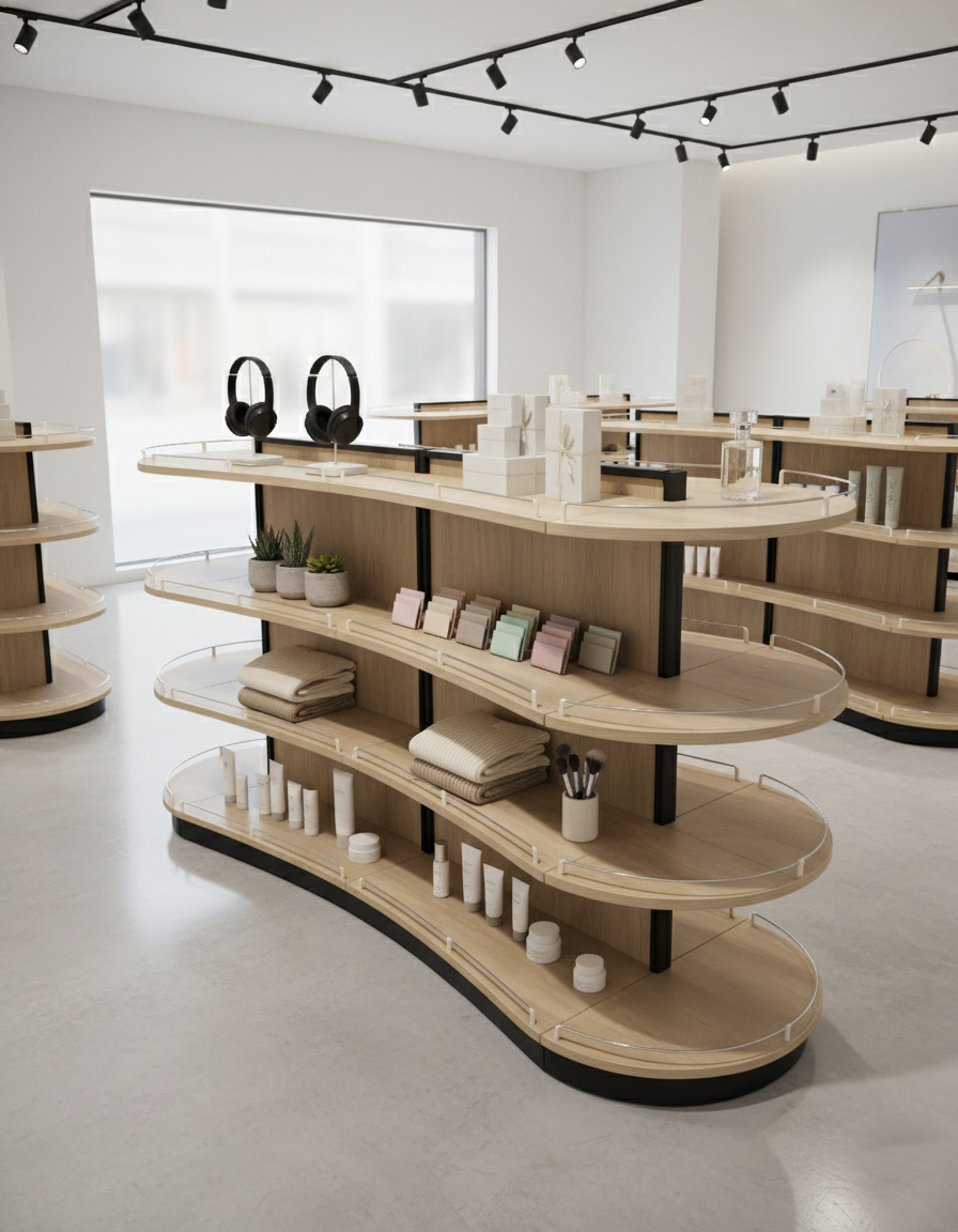 Round Edge Maple Wood isle shelves Round Edge Maple Wood isle shelves