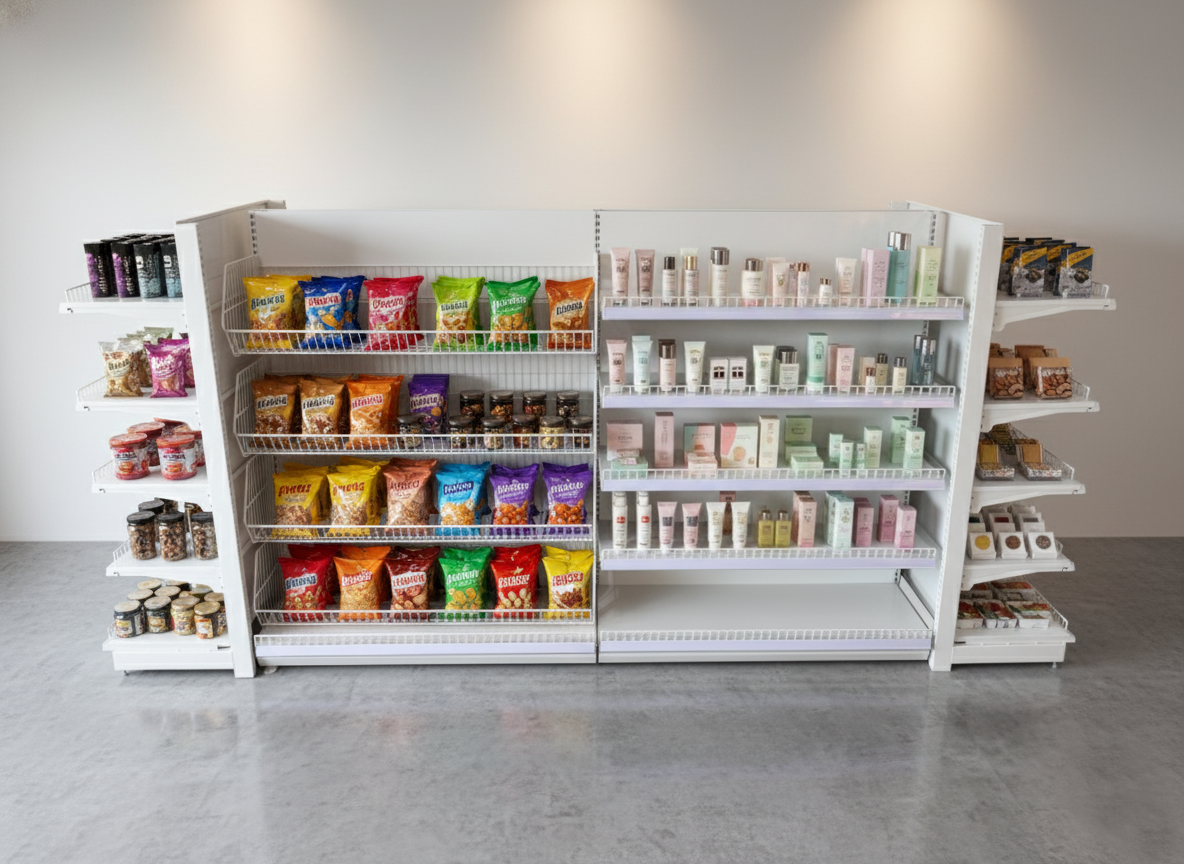 Metal Gondola 4side Set 5 layers White Metal Gondola 4side Set 5 layers White