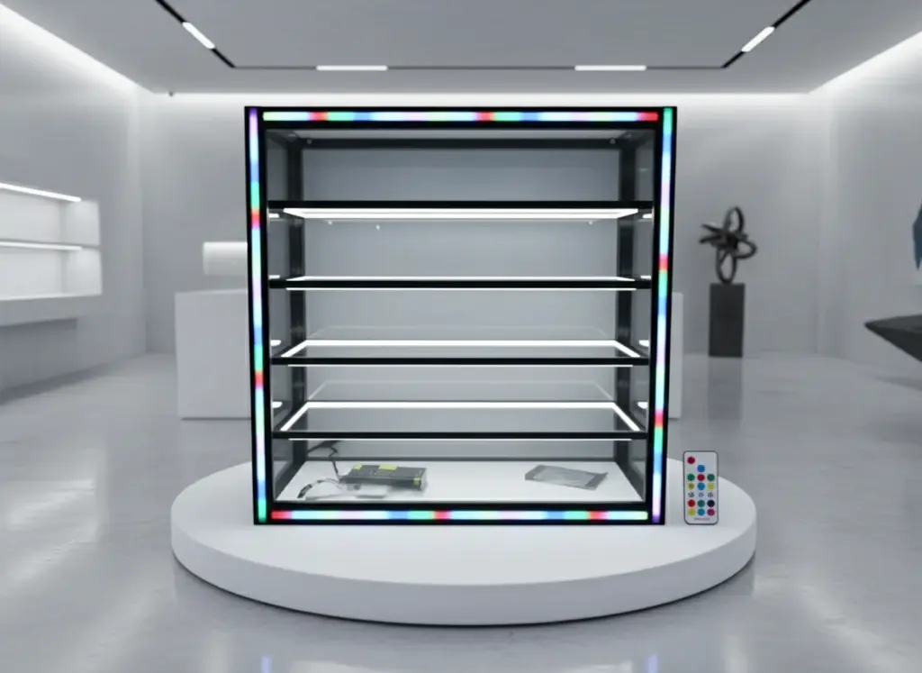 3ft_3ft Countertop Showcase with Neon Light Sync Musicshowroom.webp