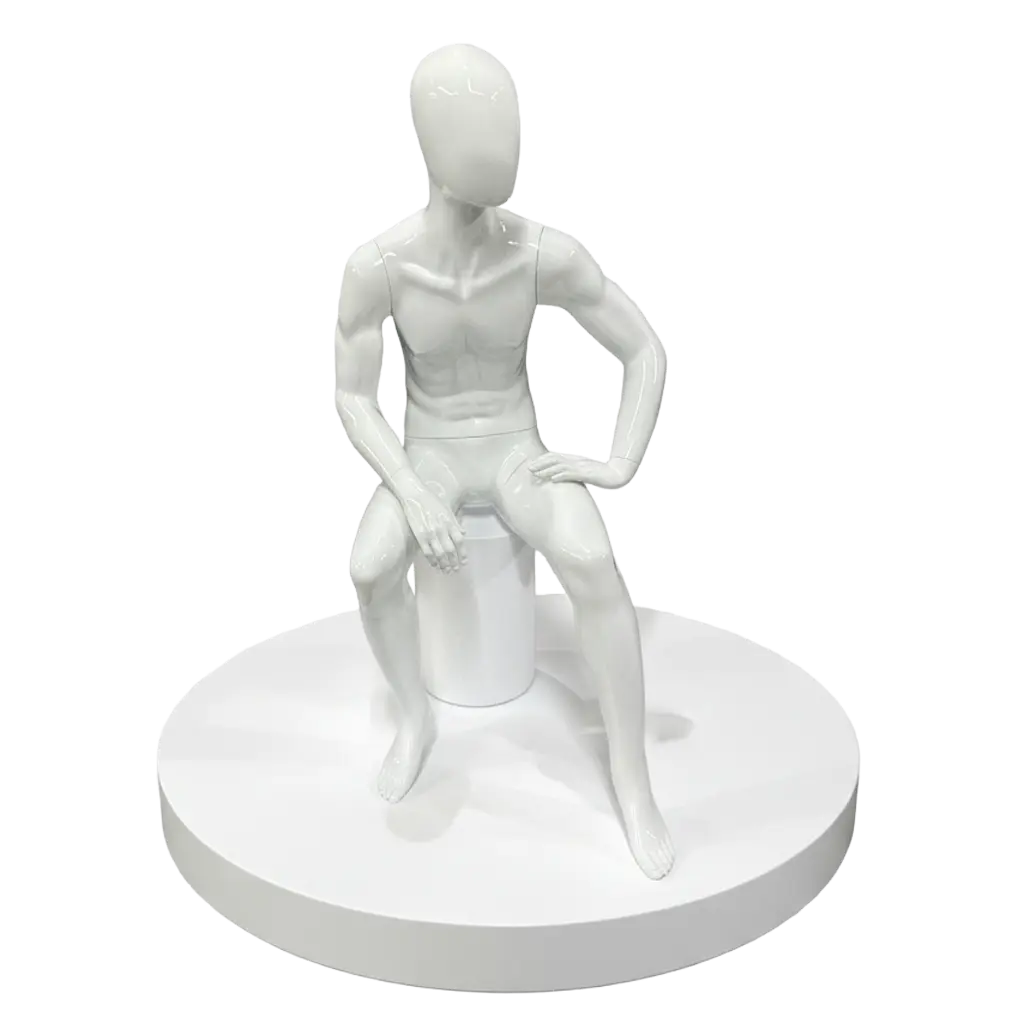 Men Glossy White Sitting Pose Mannequin