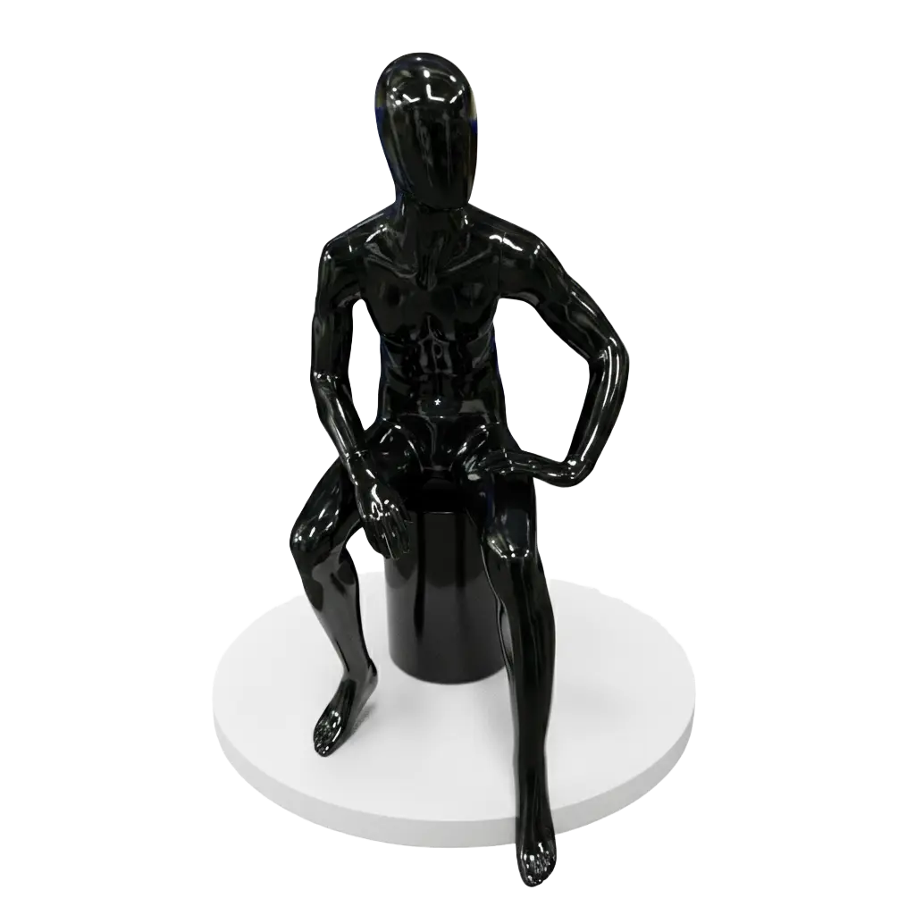 Men Glossy Black Sitting Pose Mannequin