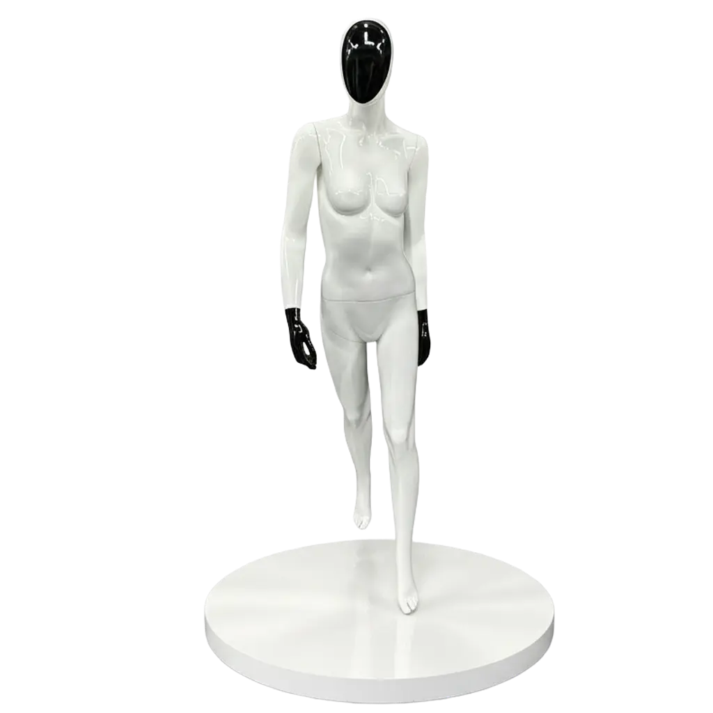 Women Glossy White/Black Walking Pose Mannequin