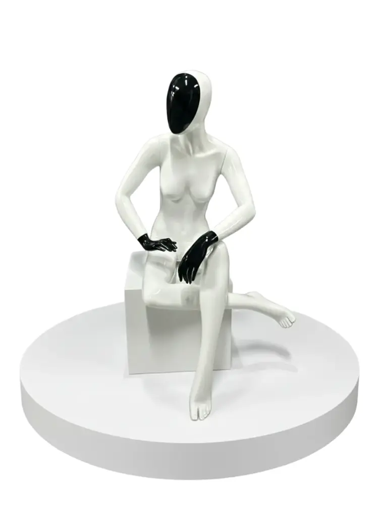 Women Glossy White/Black Sitting Pose Mannequin