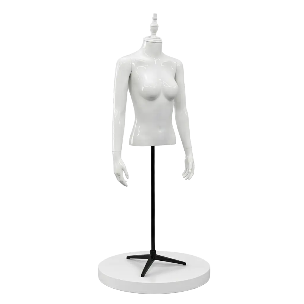 Women Torso Relaxed Hands Glossy White Mannequin