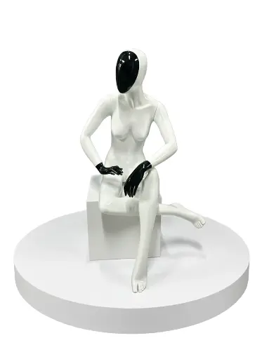 Women Glossy White/Black Sitting Pose Mannequin