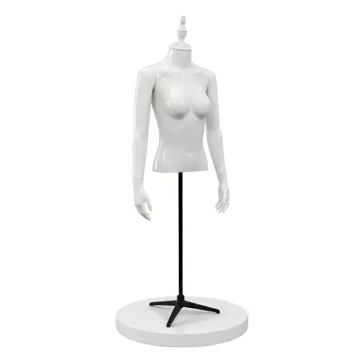 Women Torso Relaxed Hands Glossy White Mannequin